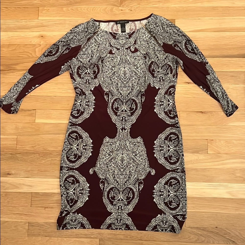 INC International Concepts Gray and Red Bodycon Dress Long Sleeve